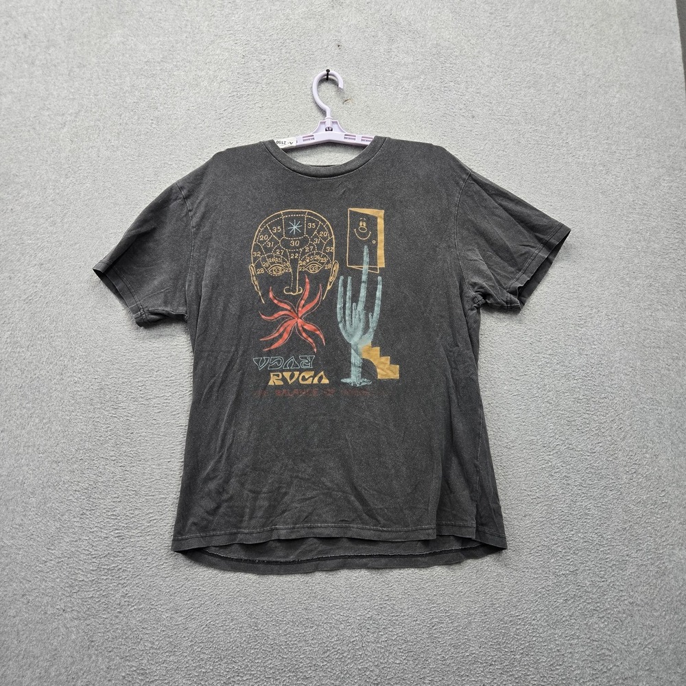 RVCA Men Shirt M Gray Graphic Abstract Dreamscape Print Logo Short Sleeve